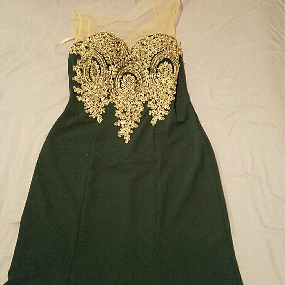 Elegant Green and Gold Prom Dress